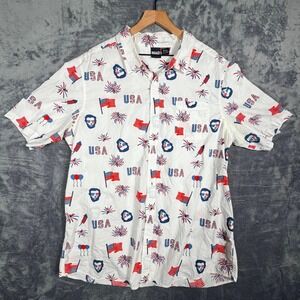 Mad Engine Mens Button Up Shirt XXL White USA Patriotic 4th of July Lincoln